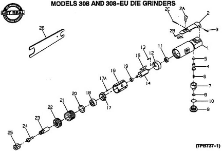Diagram Diagram and Parts List for IR308  Ingersoll Rand Die Grinder
